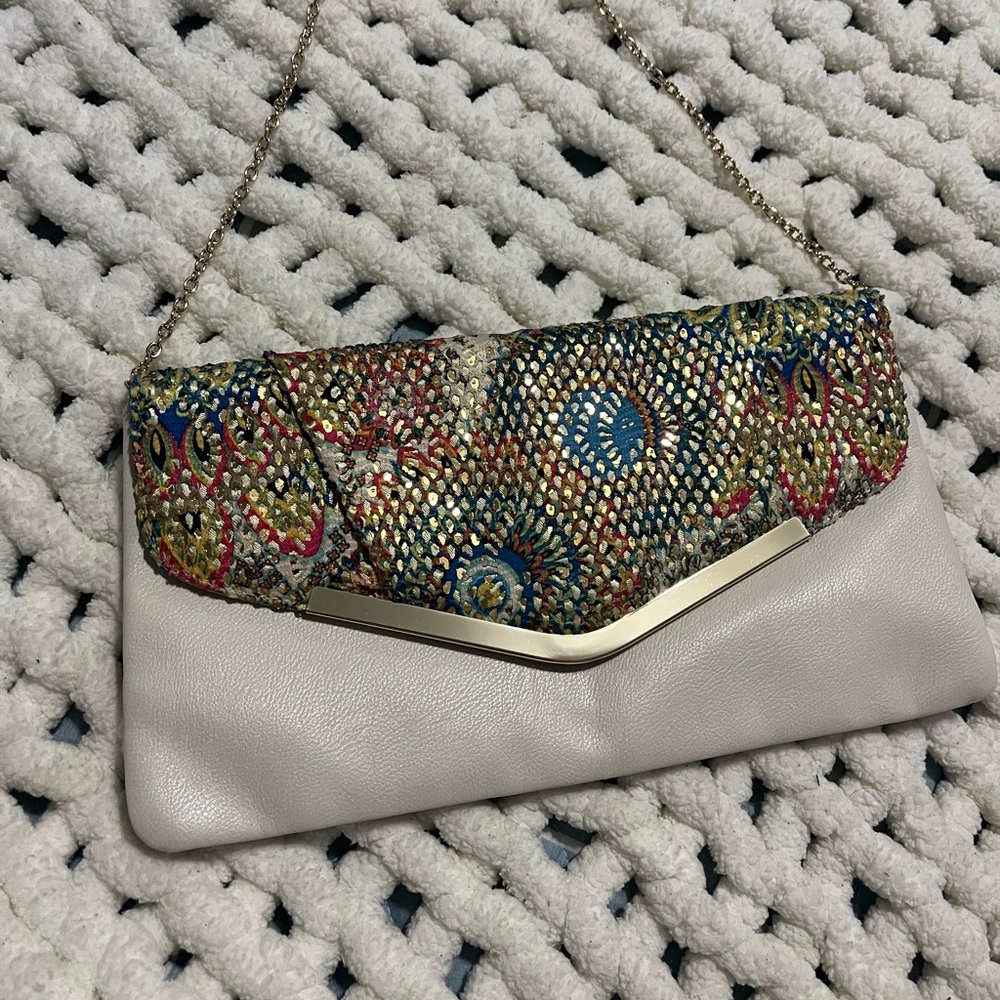 GUNNES SAX bag, beige and Gold. Colorful front.